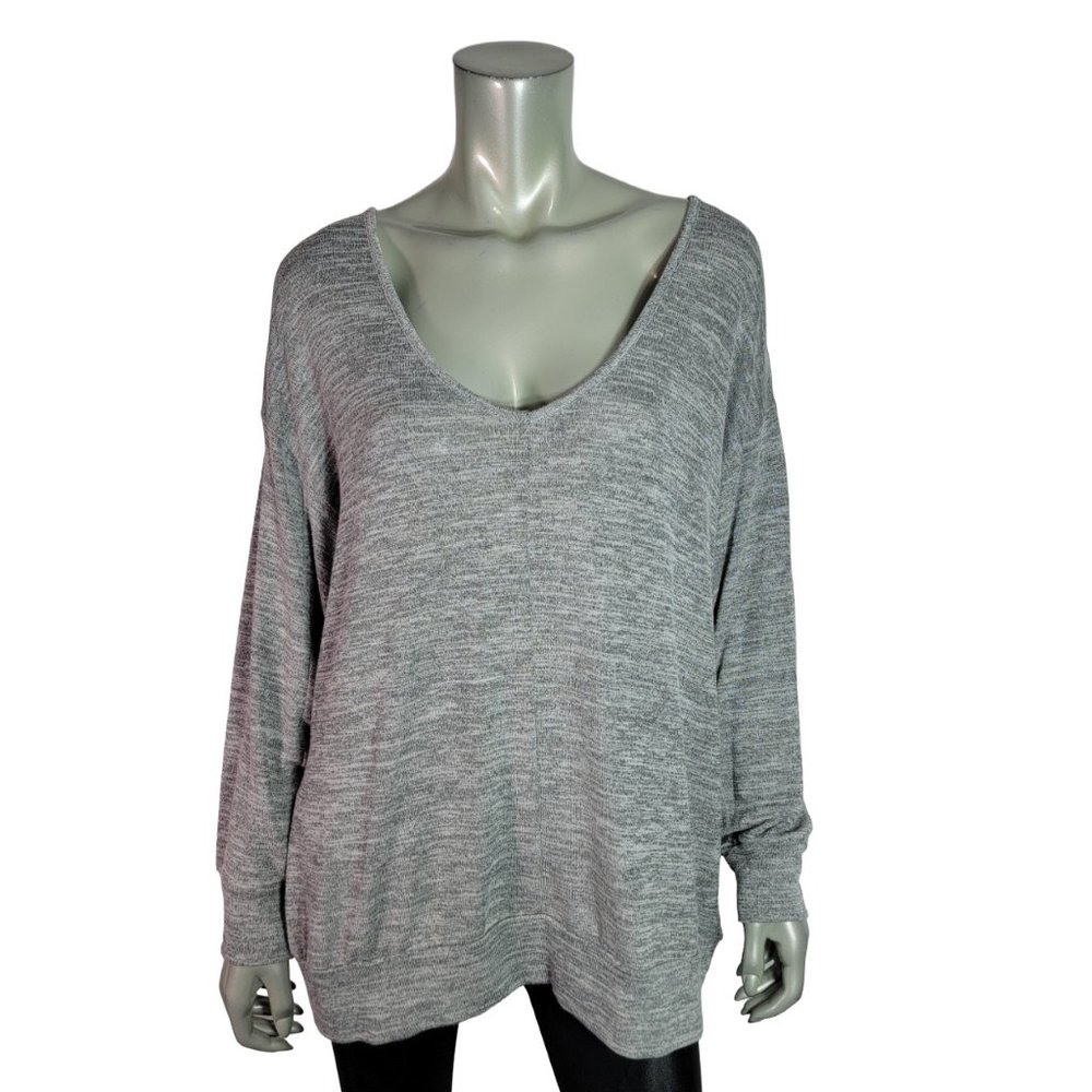 Falls Creek Top Plus Size 1X Knit Top V-Neck Long Sleeve Stretch‎ Casual Gray